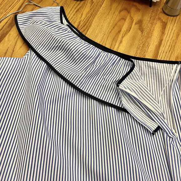 J. Crew Factory One Shoulder Top Stripe J0838 $54.50 Cotton Blend Blue White, 8 - Picture 6 of 13
